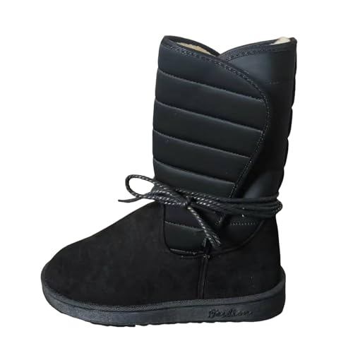 Generisch 2025 Damen Winterstiefel Fleece in Volltonfarbe mit halbhoher Wadenhöhe für warmen Komfort (Black, 37) von Generisch