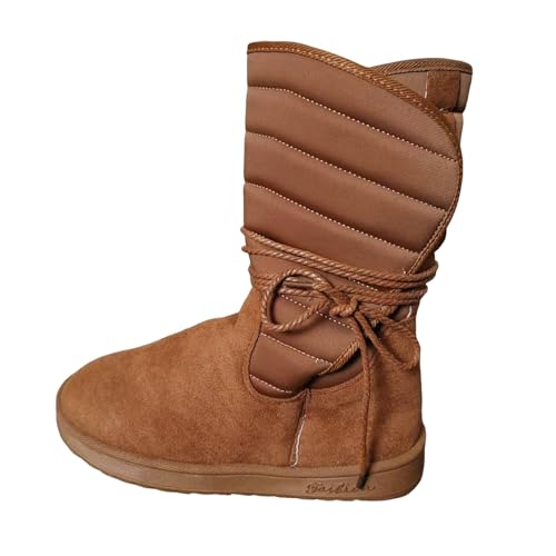 Generisch 2025 Damen Winterstiefel Fleece in Volltonfarbe mit halbhoher Wadenhöhe für warmen Komfort (Brown, 38) von Generisch