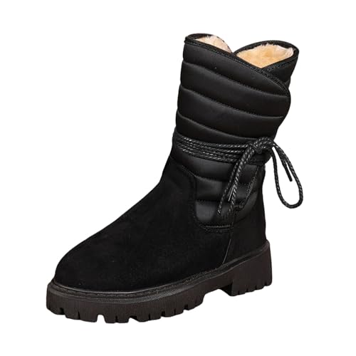 Generisch 2025 Damen Winterstiefel Fleece in Volltonfarbe mit halbhoher Wadenhöhe für warmen Komfort Schuhe Damen Slipper Blau (Black, 39) von Generisch