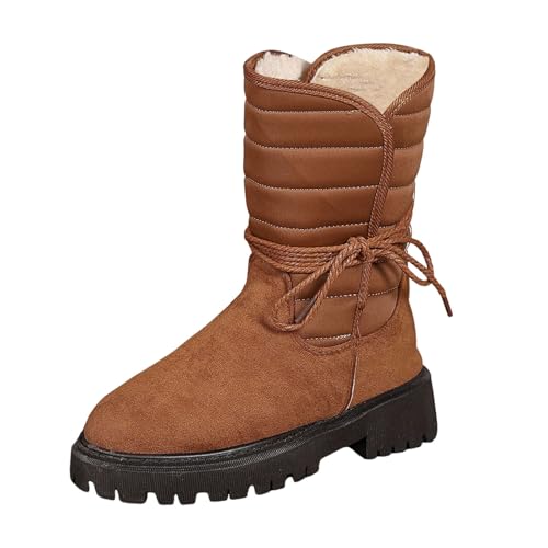 Generisch 2025 Damen Winterstiefel Fleece in Volltonfarbe mit halbhoher Wadenhöhe für warmen Komfort Schuhe Damen Slipper Blau (Brown, 40) von Generisch
