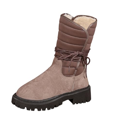 Generisch 2025 Damen Winterstiefel Fleece in Volltonfarbe mit halbhoher Wadenhöhe für warmen Komfort Schuhe Damen Slipper Blau (Grey, 42) von Generisch