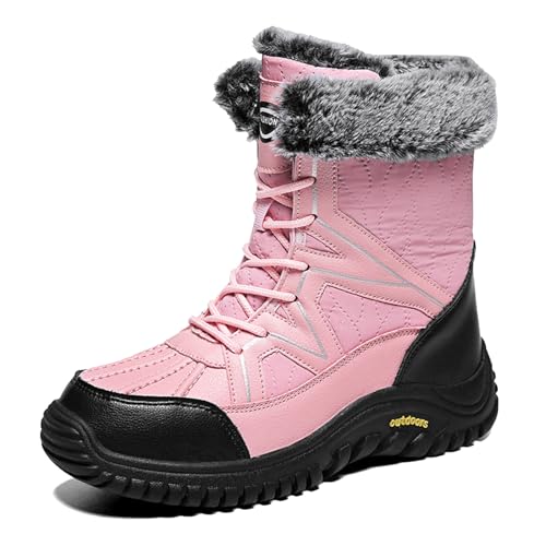 Generisch 2025 Damen Winterstiefel Warm Gefütterte Damen Schneestiefel Mode Mid Carf Lederstiefel Schnürstiefel Isoliert Schuhe Schnürschuhe Blau (39) von Generisch