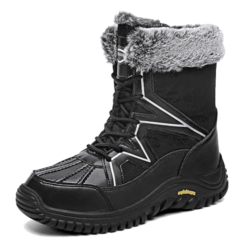 Generisch 2025 Damen Winterstiefel Warm Gefütterte Damen Schneestiefel Mode Mid Carf Lederstiefel Schnürstiefel Isoliert Schuhe Schnürschuhe Blau (Black, 38) von Generisch