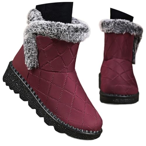 Generisch 2025 Damen-Winterstiefel mit Schneesohle, isoliert, warm, weiche Sohle, hohe Stiefeletten für Outdoor-Aktivitäten den Alltag Rom Schuhe Damen (Red, 39) von Generisch
