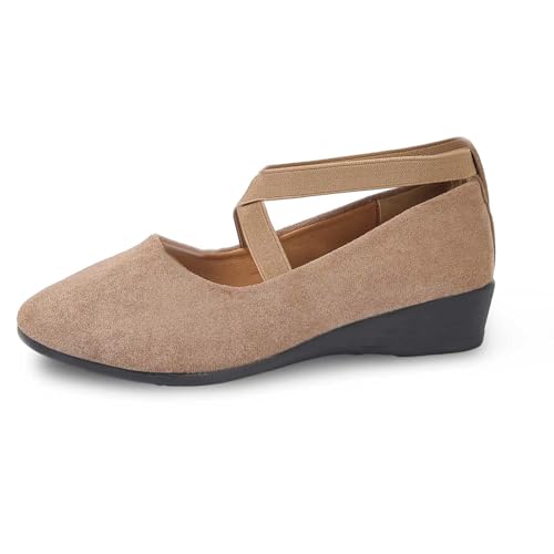 Generisch 2025 Einfarbig Elastische Freizeitschuhe EIN Slip-On Temperament Bequeme Schuhe (Beige, 38) von Generisch