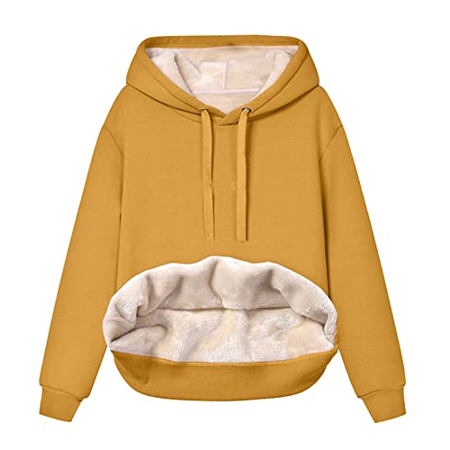 Generisch 2025 Frauen Dickes Fleece Hoodie Sweatshirt Fleece gefüttert Winter Samt Warmer Hoodie V-Ausschnitt Langarm Unterwäsche Tops Bluse Anime Girl Cosplay (Yellow XXL) von Generisch