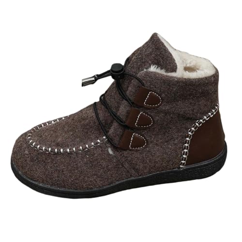 Generisch 2025 Große Winter-Schneestiefel 2024 mit Flacher Unterseite, warme -Kurzstiefel mit Kordelzug für Damen Mädchen 26/27 (Brown, 40) von Generisch