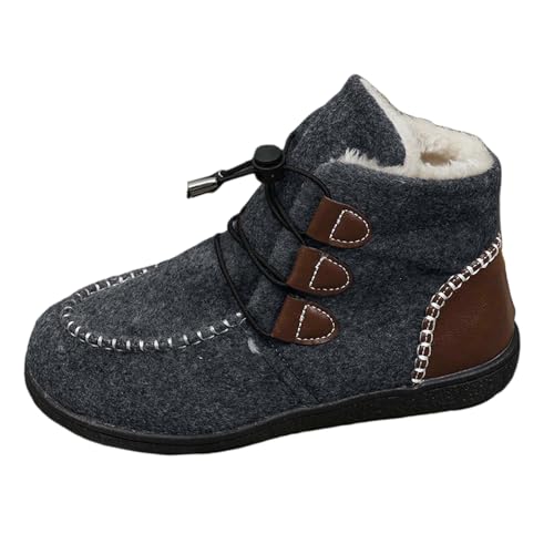 Generisch 2025 Große Winter-Schneestiefel 2024 mit Flacher Unterseite, warme -Kurzstiefel mit Kordelzug für Damen Mädchen 26/27 (Grey, 39) von Generisch