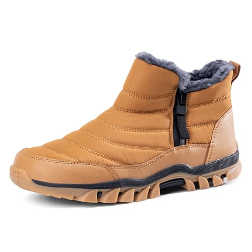 Generisch 2025 Herren Winterstiefeletten mit seitlichem Reißverschluss Fleece, einfarbig, warme Bequeme Stiefel Schuhe Herren Rot Basketball (Yellow, 42) von Generisch