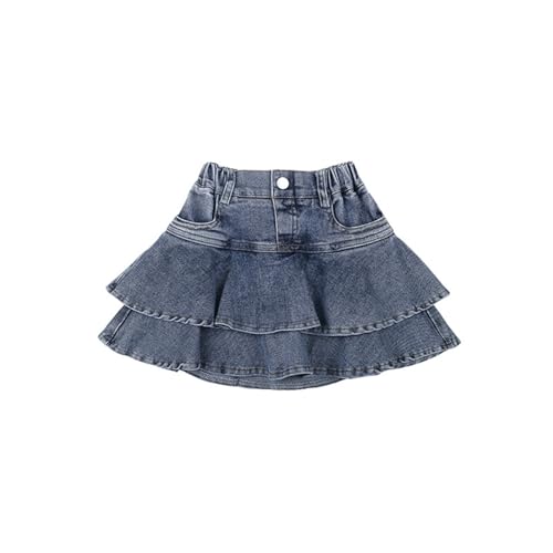Generisch 2025 Jeansröcke für kleine Mädchen ausgestellt plissiert für Kleinkinder Jeans-Skorts mit Shorts darunter Schwimm Shorts Mädchen Größe 34 (Blue 7-8 Years) von Generisch