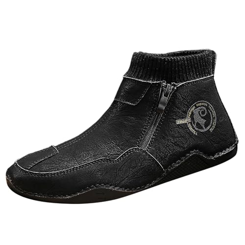 Generisch 2025 Jungen PU Stiefeletten Winter Warme Stiefel Freizeitschuhe Outdoor Freizeitschuhe Schuhe Herren Beste (Black, 44) von Generisch