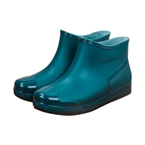 Generisch 2025 Modische Regenstiefel für Damen, niedrig geschnitten, Kurze Röhre, Wasserschuhe Kunststoff mit Rutschfester Sohle, warmes Fleecefutter, herausnehmbare Baumwoll-Innensohle (Green, 38) von Generisch