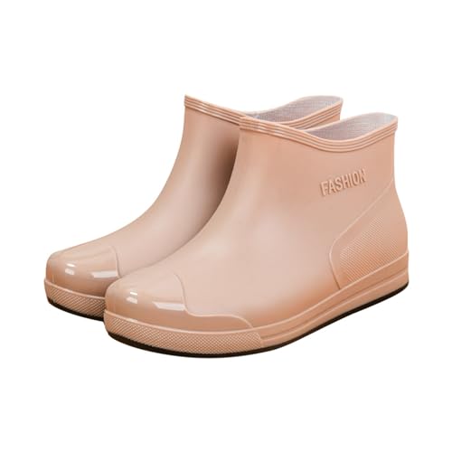 Generisch 2025 Modische Regenstiefel für Damen, niedrig geschnitten, Kurze Röhre, Wasserschuhe Kunststoff mit Rutschfester Sohle, warmes Fleecefutter, herausnehmbare Baumwoll-Innensohle (Khaki, 40) von Generisch