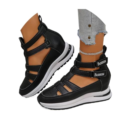 Generisch 2025 New Side Adjustable Hook and Loop Comfortable Wedge Sandals Comfortable Lightweight Wedge Sandals (Black,38) von Generisch
