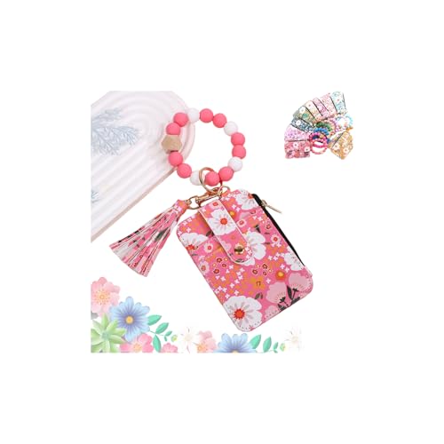 Generisch 2025 New Women's Boho Beaded Wallet, Boho Style Beaded Tassel Keychain Wallet with Flower Pattern, Multiple ID Card Slots Credit Card Holder Purse (Dark Pink) von Generisch