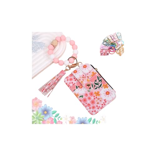 Generisch 2025 New Women's Boho Beaded Wallet, Boho Style Beaded Tassel Keychain Wallet with Flower Pattern, Multiple ID Card Slots Credit Card Holder Purse (Pink) von Generisch
