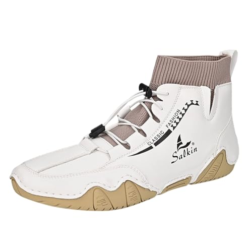 Generisch 2025 Paar Frühling Mid Top Stiefeletten Herrenmode Socken Mund Freizeitschuhe R Plus Größe Handmad Wasserfeste Schuhe Herren 45 (White, 40) von Generisch