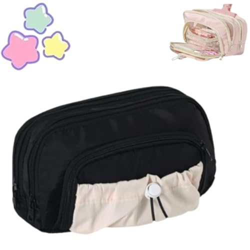 Generisch 2025 Pencil Case - Cute Aesthetic Drawstring Pouch, Large Capacity Multi-Pocket Design, Waterproof Soft Pen Holder (Black) von Generisch