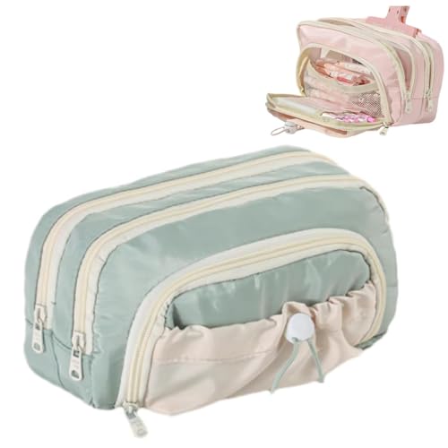 Generisch 2025 Pencil Case - Cute Aesthetic Drawstring Pouch, Large Capacity Multi-Pocket Design, Waterproof Soft Pen Holder (Green) von Generisch