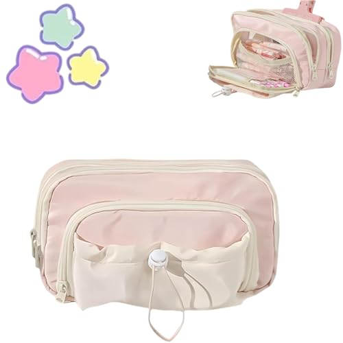 Generisch 2025 Pencil Case - Cute Aesthetic Drawstring Pouch, Large Capacity Multi-Pocket Design, Waterproof Soft Pen Holder (Pink) von Generisch