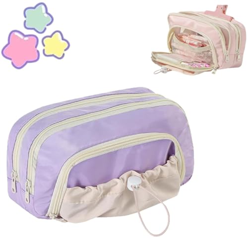 Generisch 2025 Pencil Case - Cute Aesthetic Drawstring Pouch, Large Capacity Multi-Pocket Design, Waterproof Soft Pen Holder (Purple) von Generisch