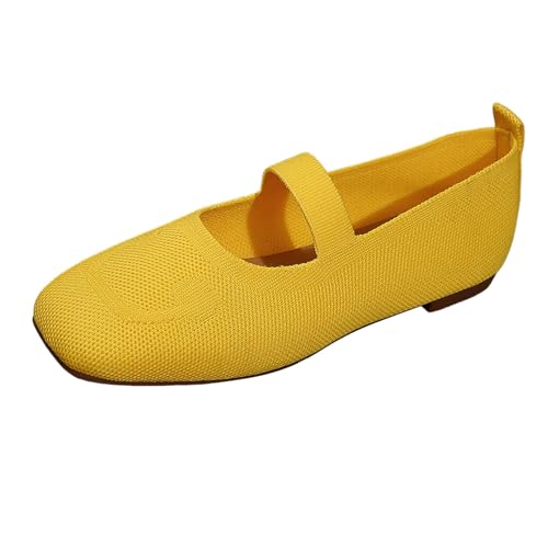 Generisch 2025 Pretty Ballerinas Damen Balerina Schuhe Mittelalter Flache Sommerschuhe Mädchen Bequeme Samtschuhe Weite H Trachtenschuhe Elegante Gymnastikschuhe (Yellow, 43) von Generisch
