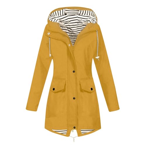 Generisch 2025 Regenjacke Damen – Wasserdicht Winddicht Atmungsaktiv, faltbar leicht mit, Übergangsjacke für Wandern Radfahren Camping Reisen, S-XXL (Yellow, XXL) von Generisch