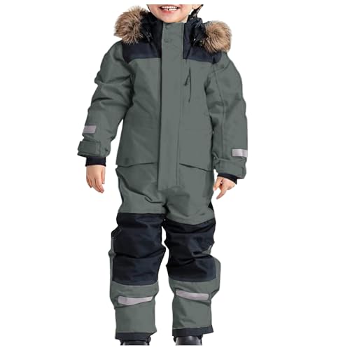 Generisch 2025 Schneeanzug Kinder Jungen Skianzug Thermo Skioverall Winter Warm Schneeoverall Winddicht Winteranzug Mit Abnehmbarer Matschanzug Outdoor Softshellanzug Sweatshirt (Grey, 14-15 Years) von Generisch