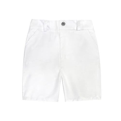 Generisch 2025 Shorts für Jungen, Stretch, Schulkleidung, Kinder, Flache Vorderseite, Chino-Twill, lässige Shorts mit Taschen Handballhose (White, 5-6 Years) von Generisch