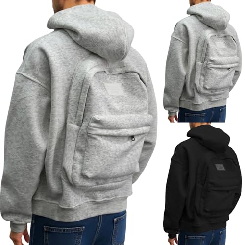 Generisch 2025 Travel Herren Hoodie mit Backpack Kapuzenpullover integriertem Rucksack Kapuzenpulli Pullover Sweatshirt Reise Sweatjacke Kapuze Streetwear von Generisch