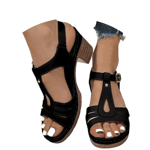Generisch 2025 Trendige Damensandalen mit Zehensteg-Design, bequemer Mittelabsatz, vielseitig für den Alltag, perfekt für Frühling Sommer, ideal lässigen Hosen Kleidern (Black, 37) von Generisch