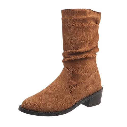 Generisch 2025 Winter Mid Calf Stiefel Bequeme Temperament Stiefel Damen Schuhe Mit Keilabsatz (Brown, 40) von Generisch