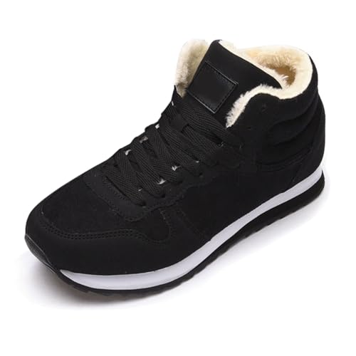 Generisch 2025 Winter-Schnürschuhe Fleece für Damen Herren, warm bequem, mit mittelhohem Schaft, Schneestiefel Wasserfeste Schuhe Damen Breit (Black, 47) von Generisch