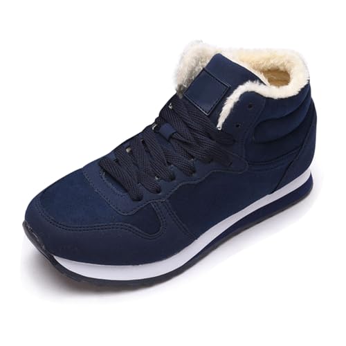 Generisch 2025 Winter-Schnürschuhe Fleece für Damen Herren, warm bequem, mit mittelhohem Schaft, Schneestiefel Wasserfeste Schuhe Damen Breit (Blue, 48) von Generisch