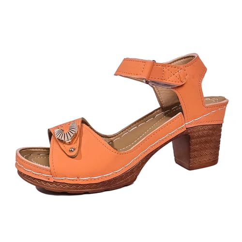Generisch 2026 Damen Sommer High Heel Sandalen Atmungsaktiv Ausgehöhlter Riemen Lässig Elegant Bequem Schlupfmode Damen Sandalen (Orange, 36) von Generisch