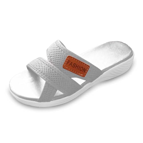 Generisch 2026 Damen Sommermode Stoff Flip Flops Outdoor Casual Bequeme Strand Hausschuhe Damen Schuhe Keilabsatz Schwarz (Grey, 40) von Generisch