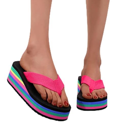 Generisch 2026 Frauen Keil Blumen Flip Flops Farbe Sohle Strand Flip Flops Mode Hausschuhe Dicke Sohle Sommer Lässige Mode Strand Hausschuhe Damen Schuhe Mit Absatz Elegant (Red, 40) von Generisch