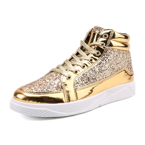 Generisch 2026 Herrenmode Helles mit Pailletten Dickbesohlte High Top Freizeitschuhe Bequeme Sneakers Diabetiker Schuhe Soft Herren (Gold, 43) von Generisch