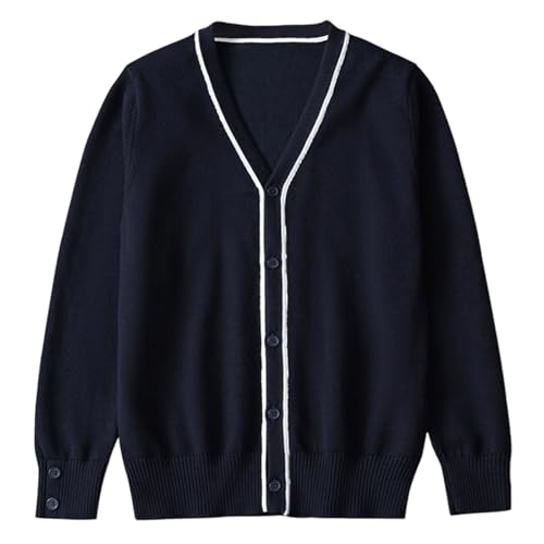 Generisch 2026 Jungen Strickpullover Cardigan V-Ausschnitt Britischer Stil Schule Lässige Oberbekleidung Für Kinder Bequem Warm Winter (Navy, 12-13 Years) von Generisch