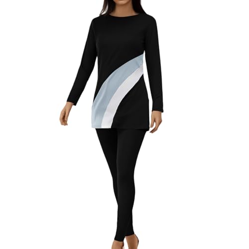 Generisch 2026 - Muslimischer Damen-Badeanzug, übergroß, konservativer Badeanzug, langärmelige Hose, Badekappe, dreiteiliger Badeanzug Schwimmanzug Mit Bein Damen (Grey, XL) von Generisch