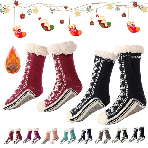 Generisch 2026 New Upgraded version Ultra-Thick Cashmere Slipper Home Socks,Non Slip Comfy Warm,Christmas Socks (2pcs-d) von Generisch