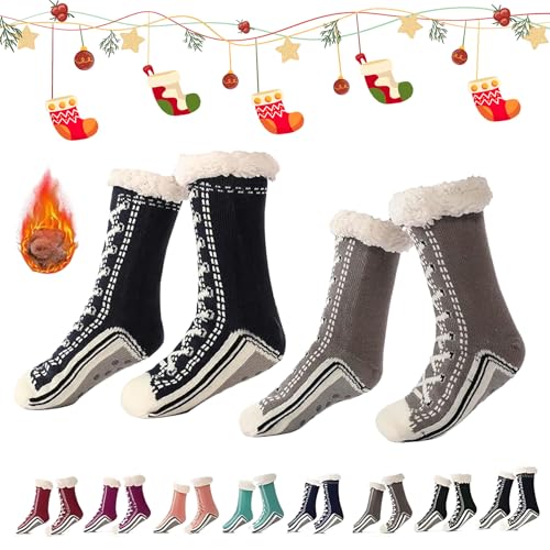 Generisch 2026 New Upgraded version Ultra-Thick Cashmere Slipper Home Socks,Non Slip Comfy Warm,Christmas Socks (2pcs-f) von Generisch