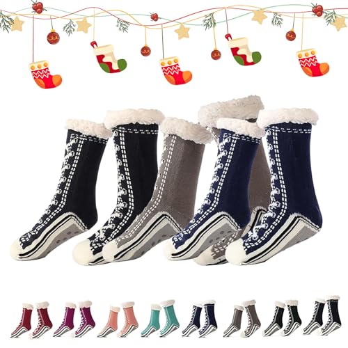 Generisch 2026 New Upgraded version Ultra-Thick Cashmere Slipper Home Socks,Non Slip Comfy Warm,Christmas Socks (3pcs-a) von Generisch