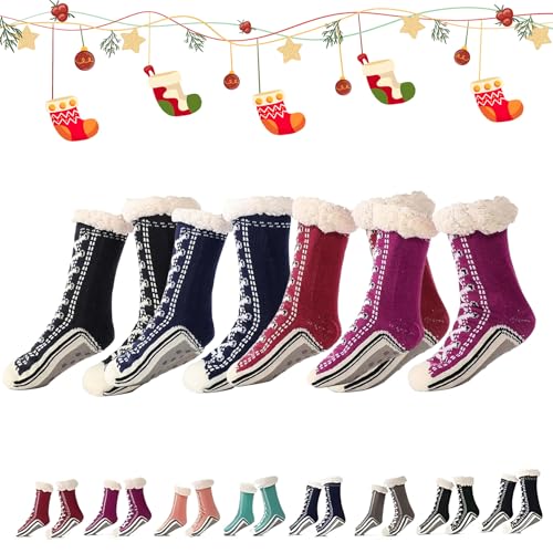 Generisch 2026 New Upgraded version Ultra-Thick Cashmere Slipper Home Socks,Non Slip Comfy Warm,Christmas Socks (4pcs-a) von Generisch