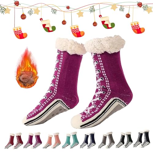 Generisch 2026 New Upgraded version Ultra-Thick Cashmere Slipper Home Socks,Non Slip Comfy Warm,Christmas Socks (Dark Purple) von Generisch