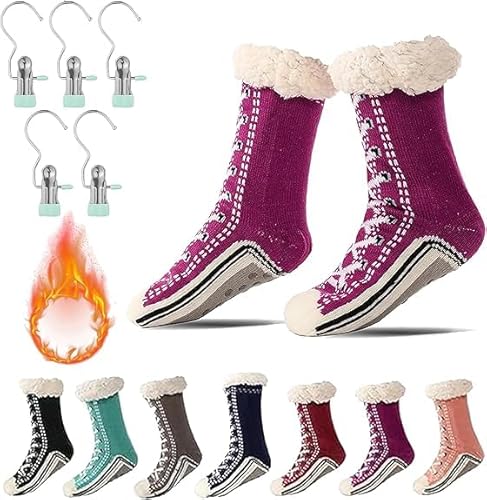 Generisch 2026 New Upgraded version Ultra-Thick Cashmere Slipper Home Socks,Non Slip Comfy Warm,Christmas Socks (Dark Purple) von Generisch
