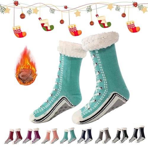 Generisch 2026 New Upgraded version Ultra-Thick Cashmere Slipper Home Socks,Non Slip Comfy Warm,Christmas Socks (Lake Blue) von Generisch