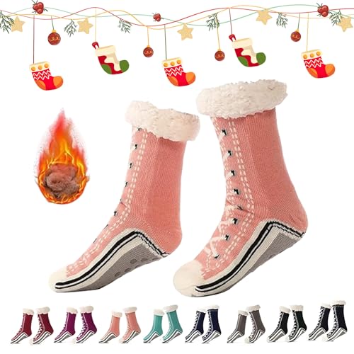 Generisch 2026 New Upgraded version Ultra-Thick Cashmere Slipper Home Socks,Non Slip Comfy Warm,Christmas Socks (Pink) von Generisch