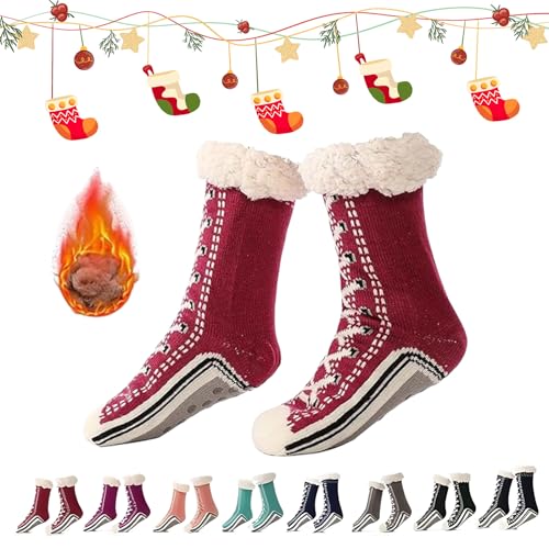Generisch 2026 New Upgraded version Ultra-Thick Cashmere Slipper Home Socks,Non Slip Comfy Warm,Christmas Socks (Red) von Generisch