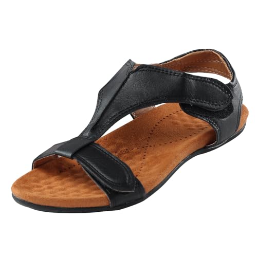 Generisch 2026 Orthopädische Sandalen mit Fußgewölbeunterstützung für Damen, für den Sommer, bequeme flache Strandsandalen, lässig, elegant Damen Schuhe Lack 40 (Black, 39) von Generisch